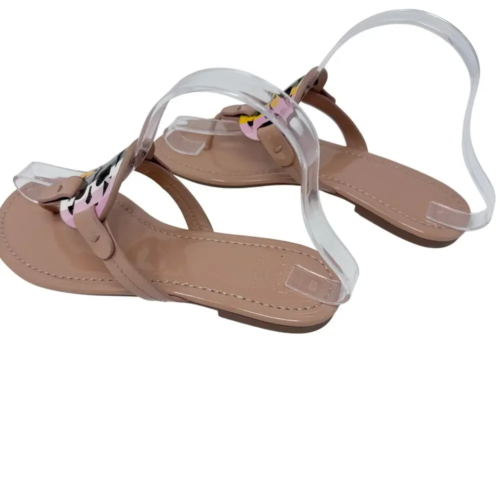 TORY BURCH Tan Beige Miller Sandal Flip Flop with Rainbow Stripe Logo